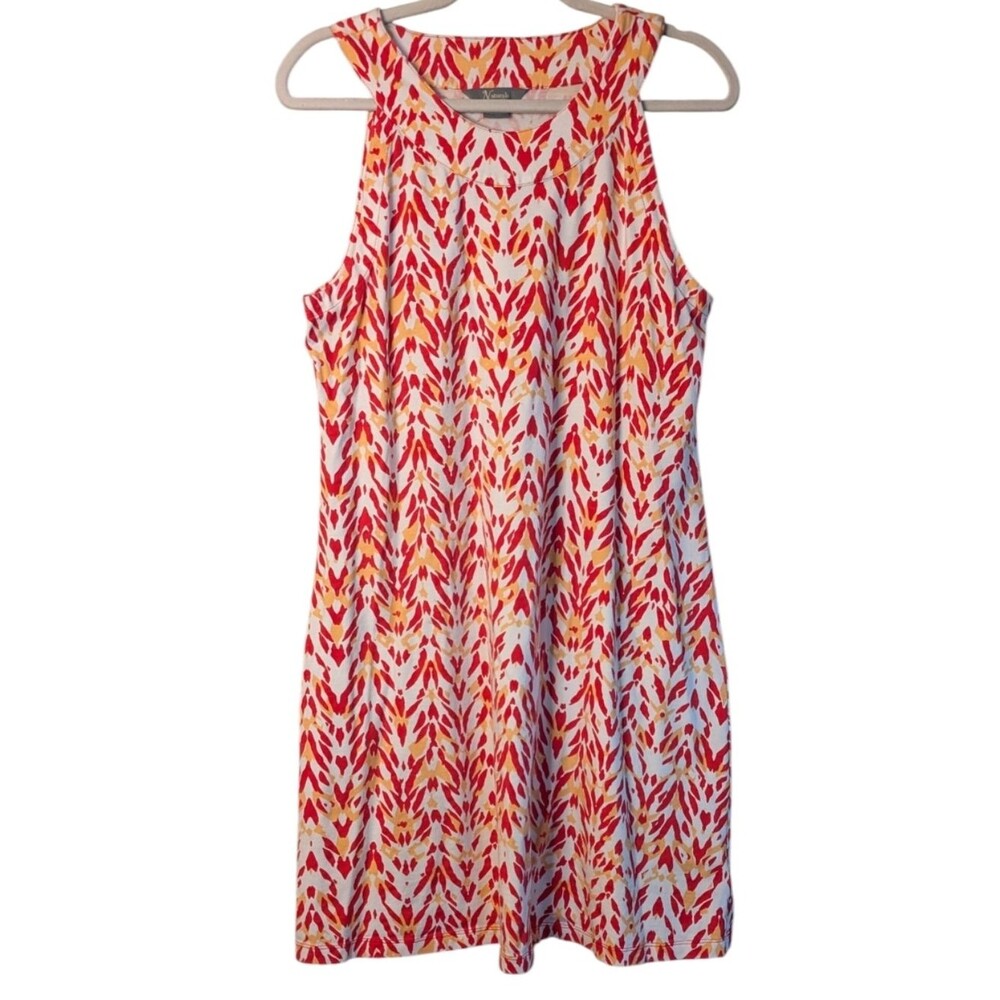Natural Reflections Hibiscus Tribal Print Dress Large shift soft stretch knit